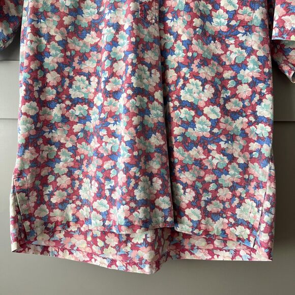 Reyn Spooner Shirt Mens Large Hawaiian Floral Vintage Aloha Casual Pink Blue - Picture 4 of 12